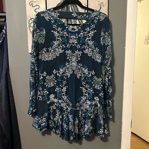 Free People Emerald Smooth Talker Floral Print Open Back Tunic Dress